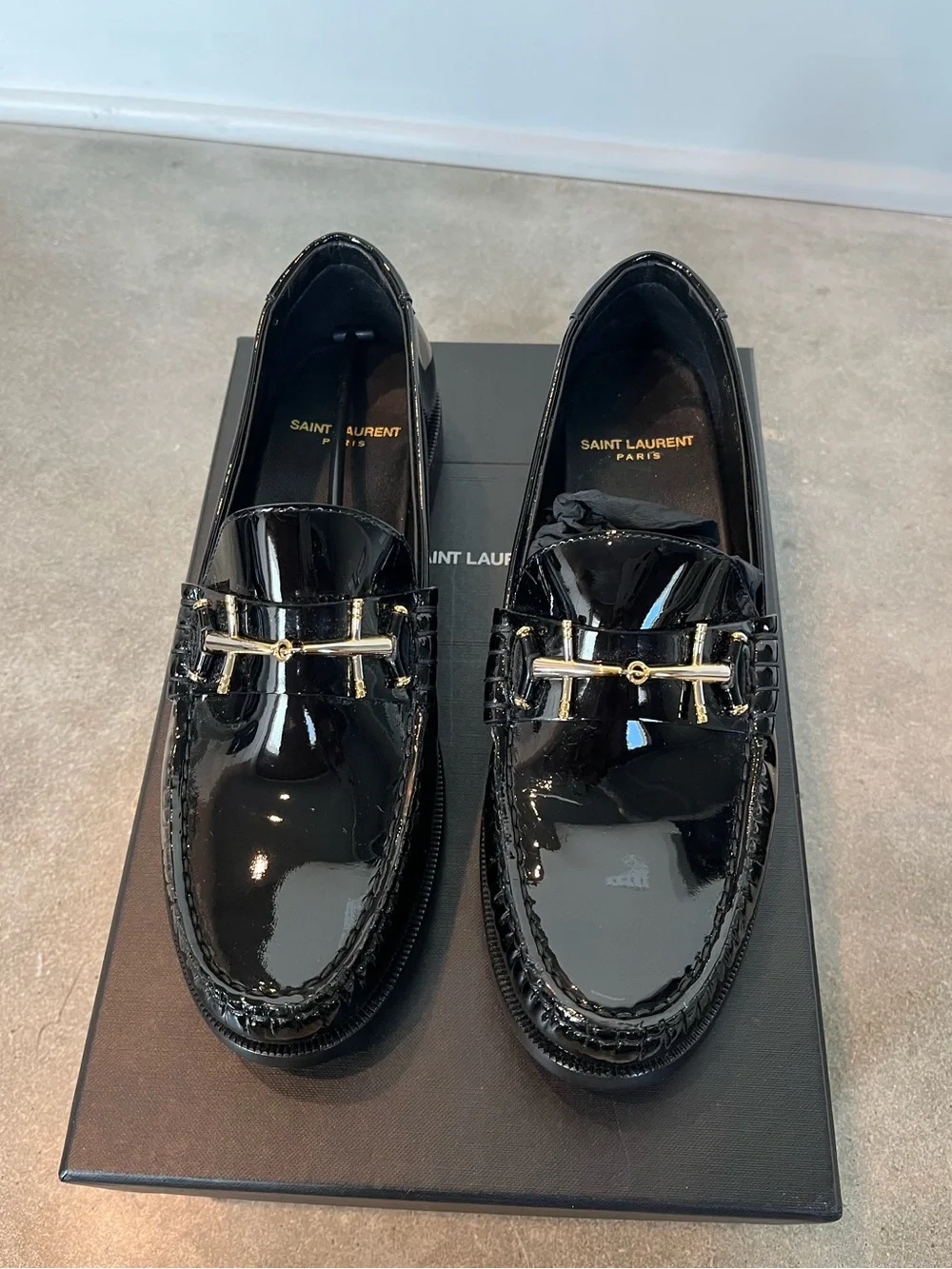 Saint Laurent Glossy Le Loafer Gold Detail Size 37